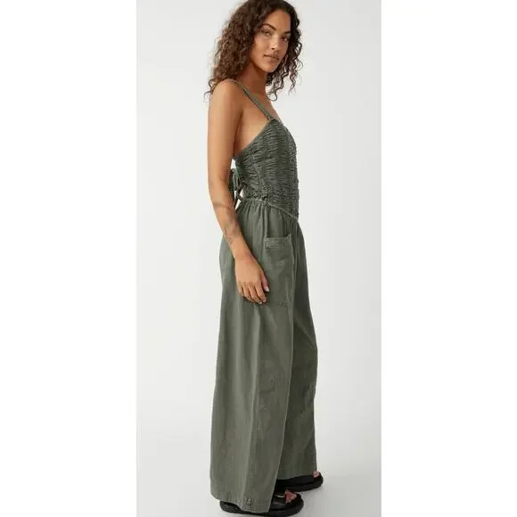 Free People Forever Always Ruched Jumpsuit in Dried Basal size Medium - Picture 4 of 6